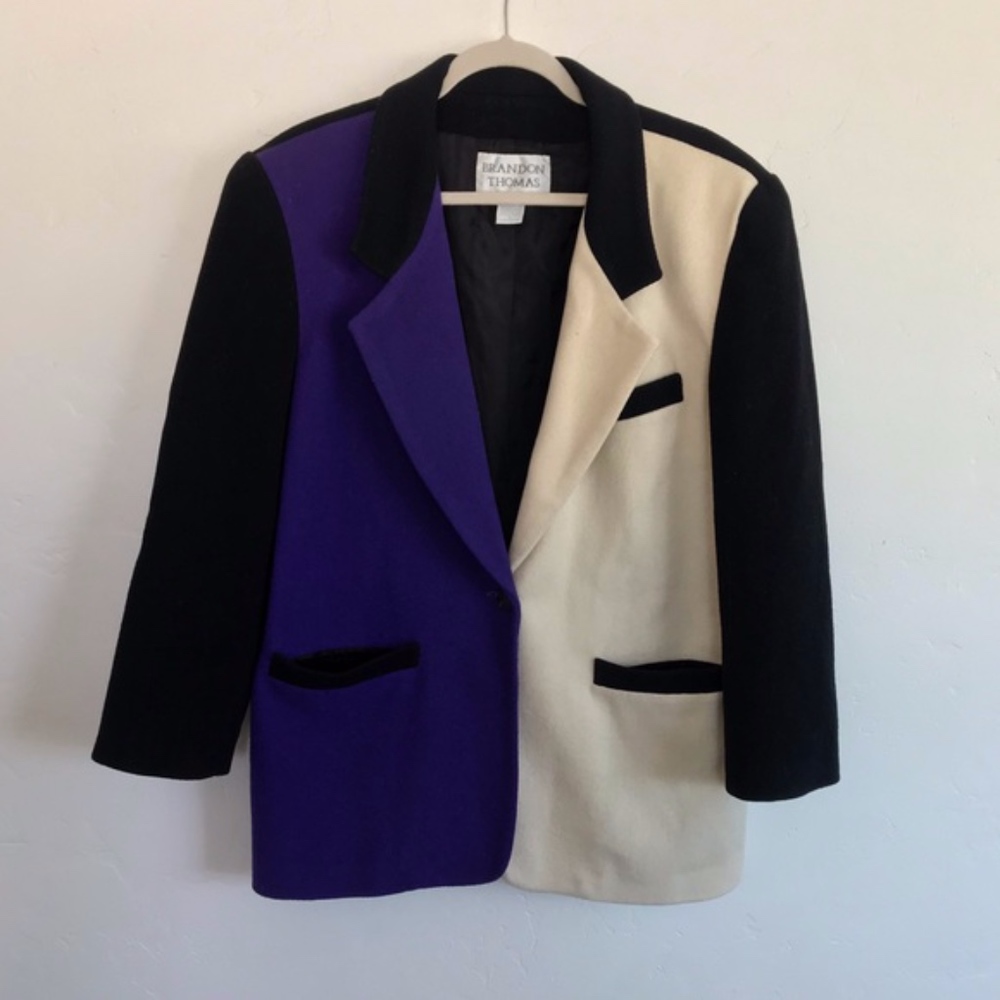 Vintage Brandon Thomas Color Block Wool Blend Coat Medium